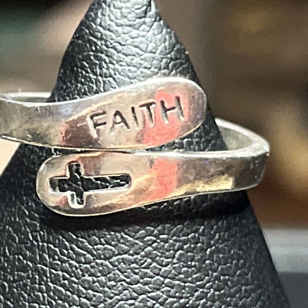 925 Sterling Silver Faith Cross Bypass Wrap Ring Size 6 Christian 2g
